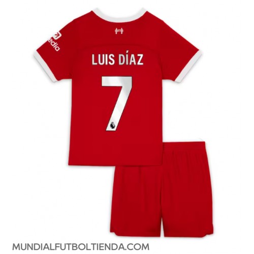 Camiseta Liverpool Luis Diaz #7 Primera Equipación Replica 2023-24 para niños mangas cortas (+ Pantalones cortos)